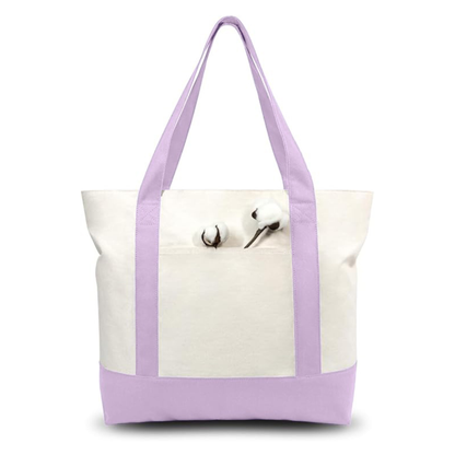 Purple and Beige Large Canvas Tote Bag | 19" x 15" x 6"