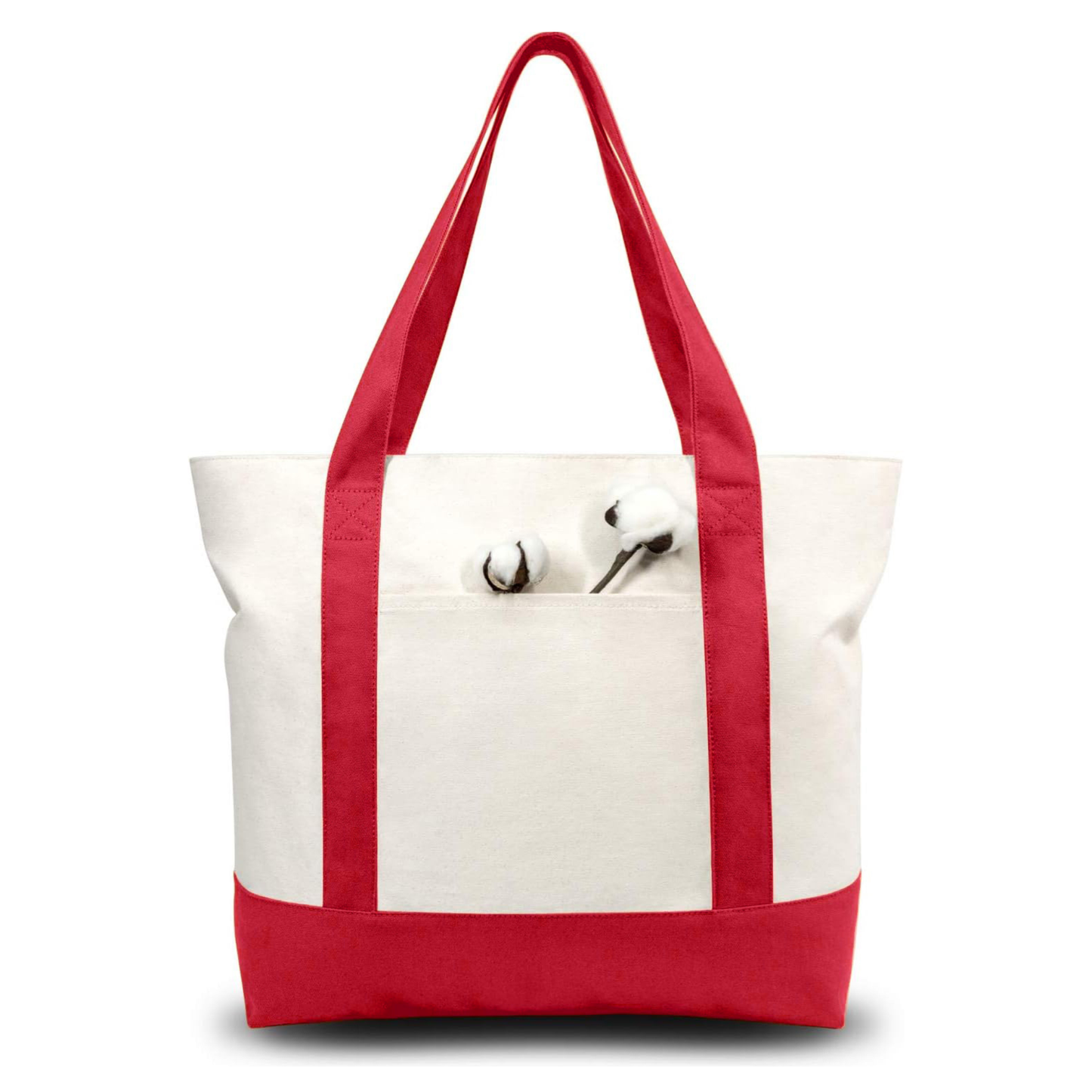 Red and Beige Large Canvas Tote Bag | 19" x 15" x 6"