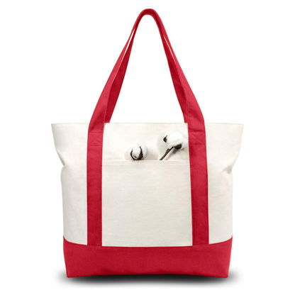 Red and Beige Large Canvas Tote Bag | 19" x 15" x 6"